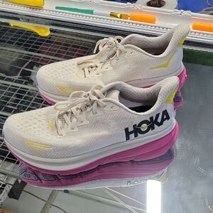 Hoka Women's Cream and Pink Athletic Shoes